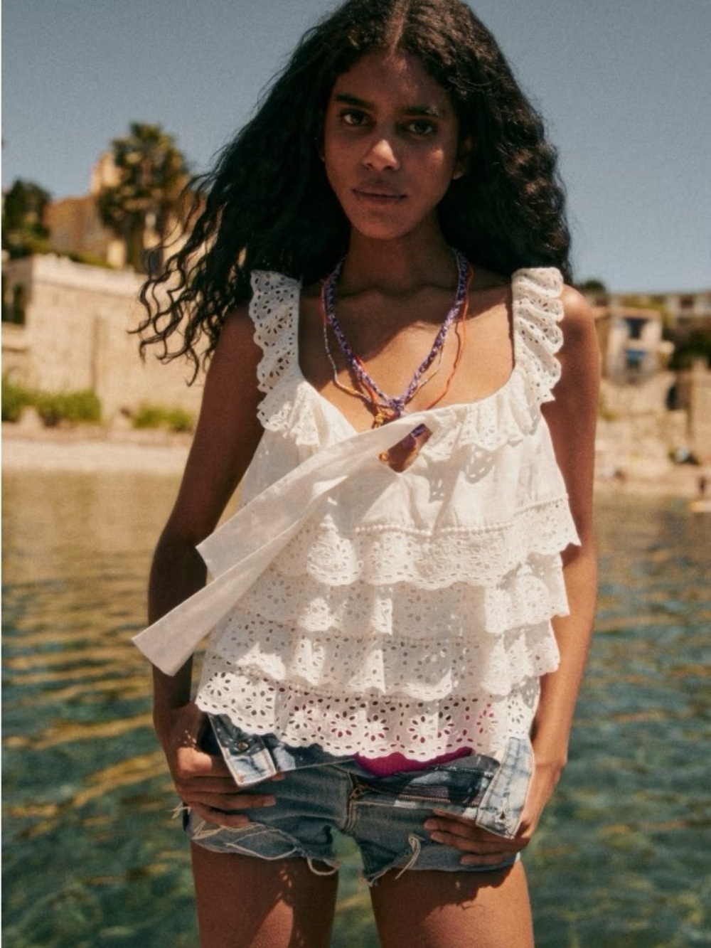 Sezane Lia White Eyelet Ruffle Top - Picture 4 of 6